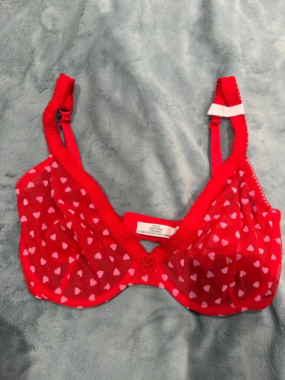 Victoria's Secret Red Heart Print Bra 32DDD NWT Unlined Demi